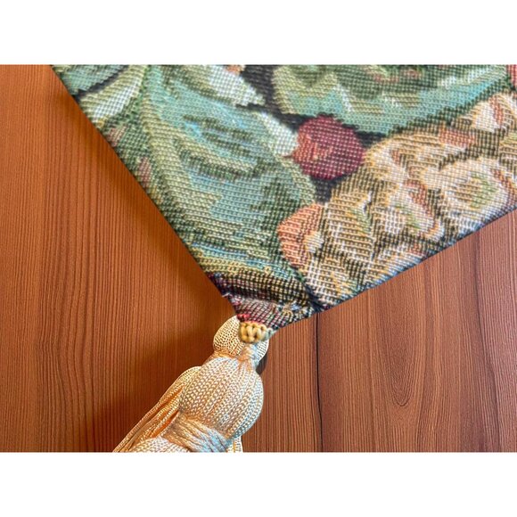 Fabric Tapestry Table Runner Tassels Fruit Grapes, Cherry , Apple , Pear 52x13 - Picture 3 of 9